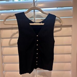 Sandro black stretchy tank with pearl buttons